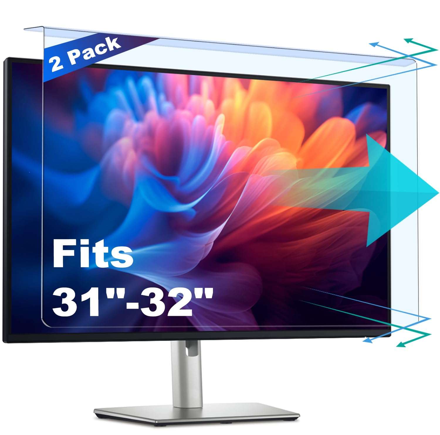 2 Pack Anti-Blue Light & Anti-Scratch Screen Protector Shield for 31-32 Inches Desktop Computer Monitor, Hanging Block Filter Panel for Eye Protection 1