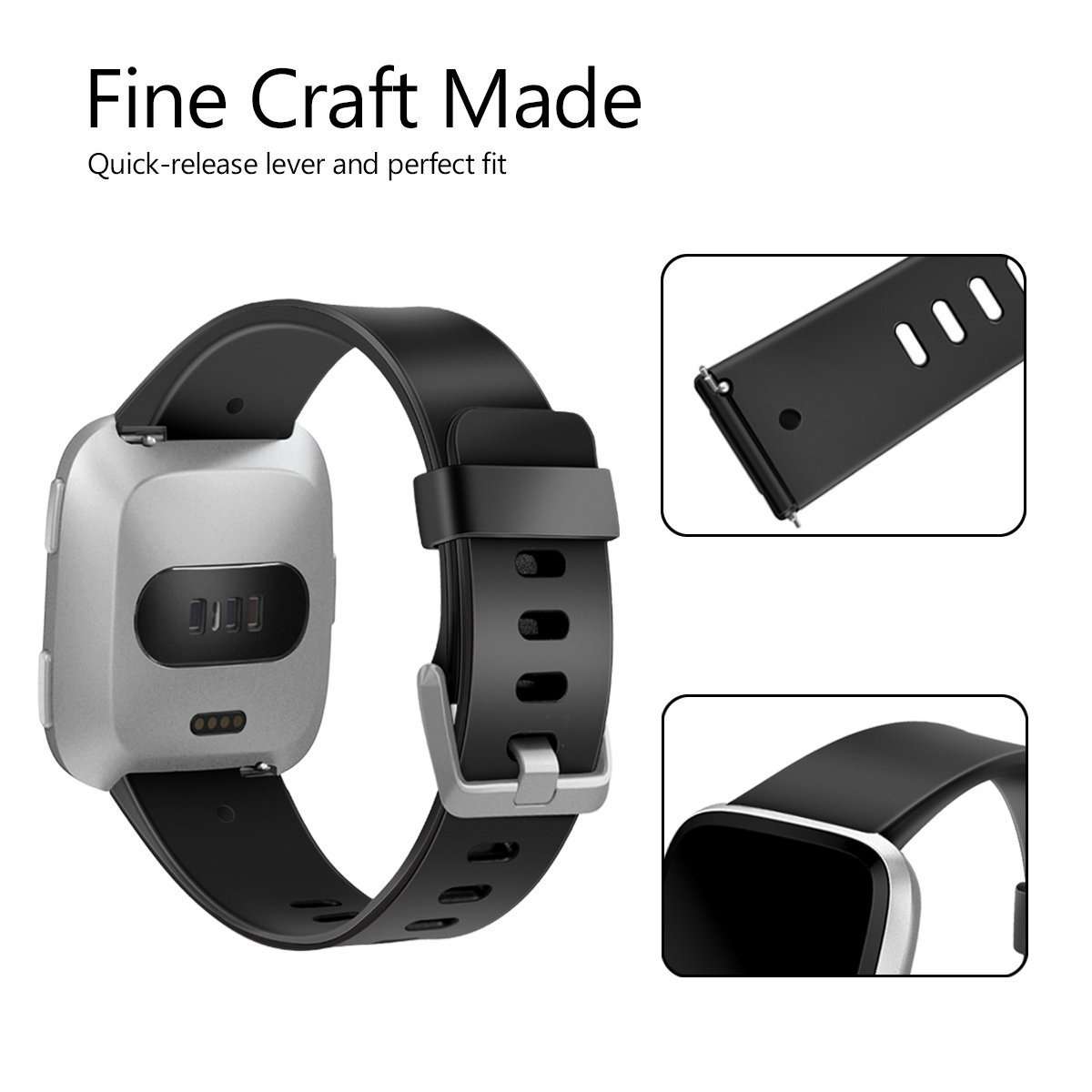 FITBIT Versa Smart Watch, Black/Black Aluminium, One Size (S & L Bands Included) 3