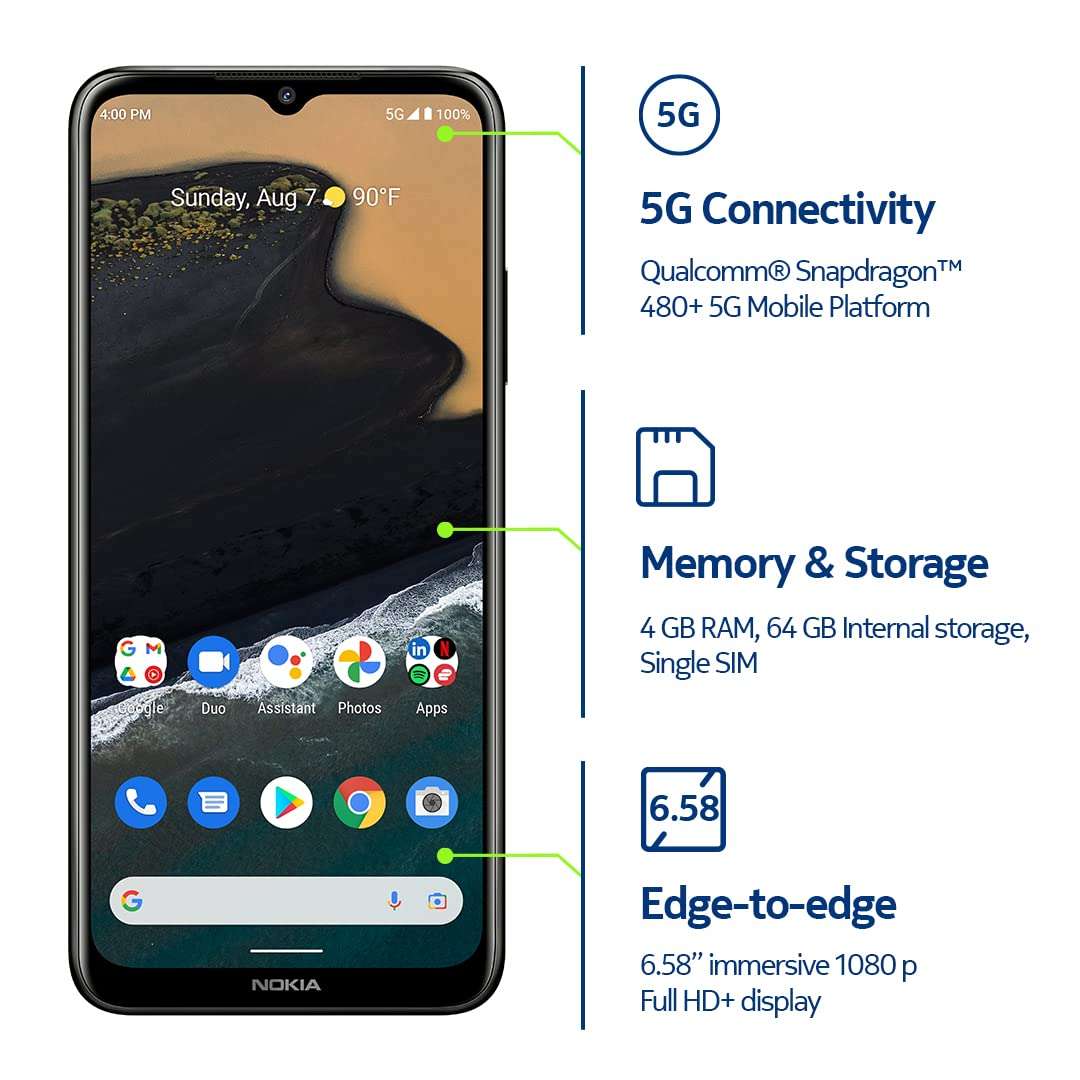 Nokia G400 5G | Verizon, AT&T, T-Mobile | Android 12 | Unlocked Smartphone | 3-Day Battery | US Version | 4/64GB | 6.58-Inch Screen | 48MP Triple Camera | Meteor Grey 4