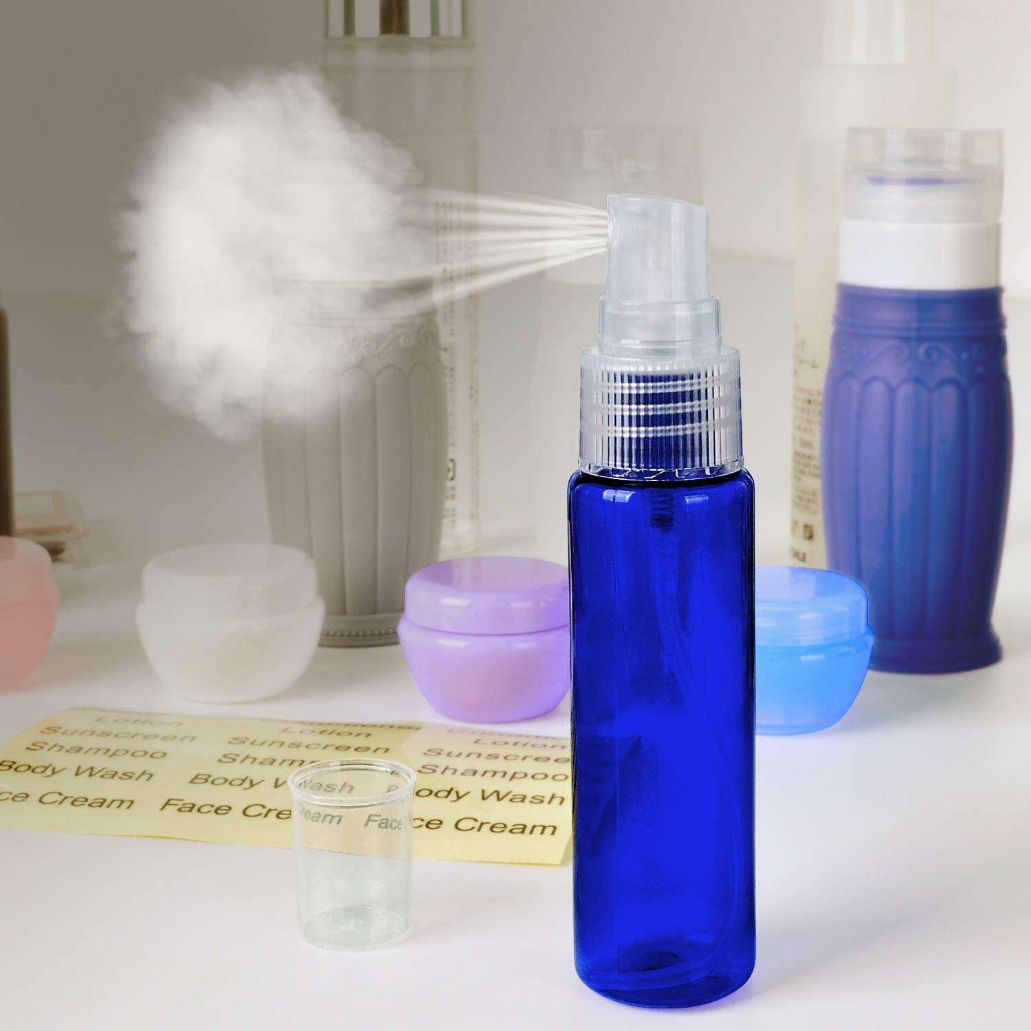 Travel Bottles Toiletry Containers Set: 10PCS TSA Approved Traveling Size Bottle and Shampoo Container Kit, 4PCS 3 OZ Squeeze Silicone Bottle for Toiletries 4PCS Scream Jar 2PCS Spray Bottle Men Wome 2