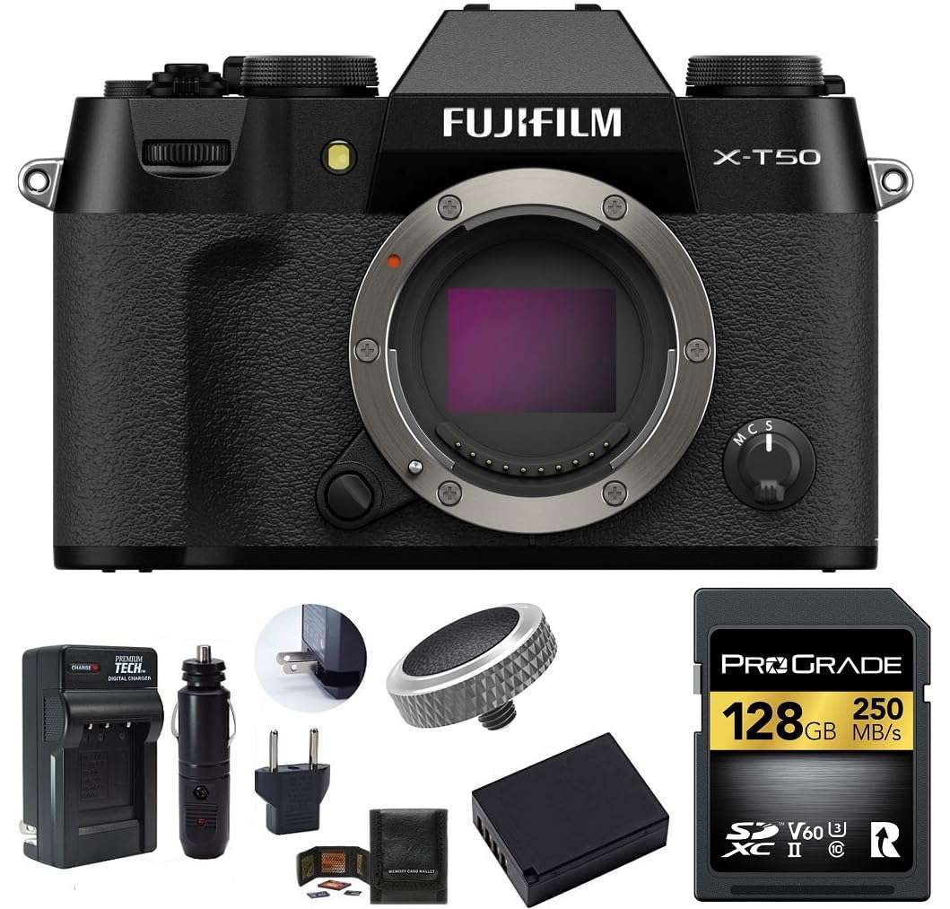 FUJIFILM X-T50 Mirrorless Camera Body Bundle, Includes: ProGrade Digital 128GB UHS-II SDXC Memory Card, Spare Battery and More (6 Items) (Black) 2