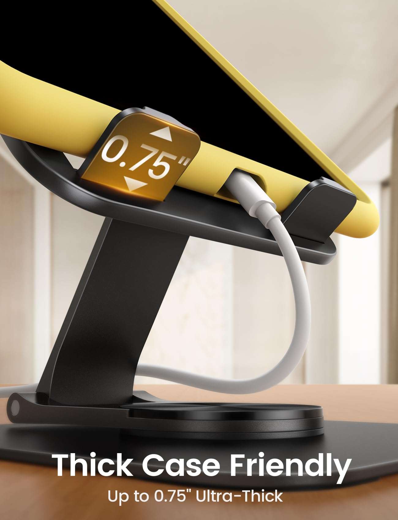 Lamicall Adjustable iPad Stand for Desk - [Ultra-Slim Foldable][360°Rotation] Tablet Stand with Heavy-Duty Base, Tablet Holder Gifts for 4.7-13" Devices, 2025 iPad Pro Air Mini, Kindle, iPhone 17 Pro 6