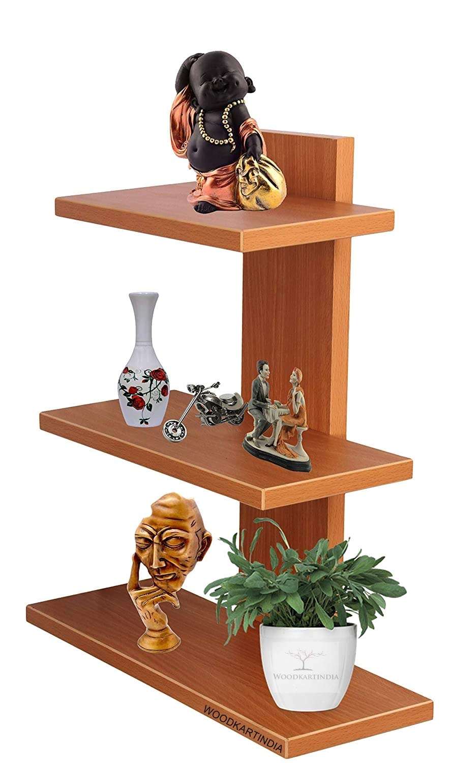 Woodkartindia Engineered Wooden Floating Matte Wall Book Display Shelf Rack (3 Shelves, Teak Natural) 4