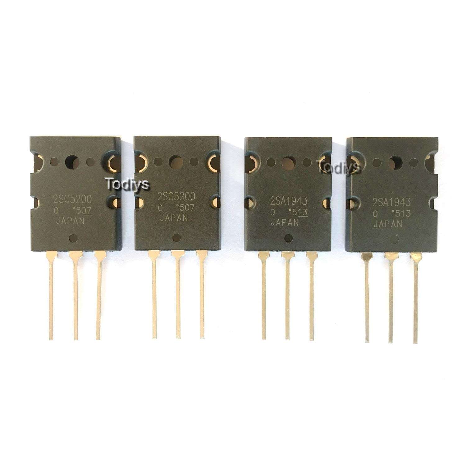 Todiys New 2Pair or 4Pcs for A1943 2SA1943 2SA1943-O + C5200 2SC5200 2SC5200-O TO-3PL Audio Amplifier High Power Transistor