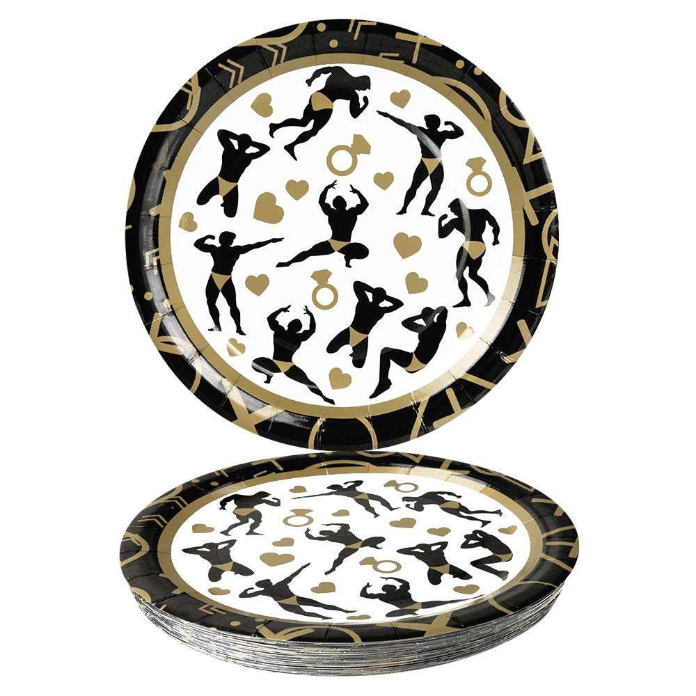 WERNNSAI Bachelorette Party Plates - Male Dancer Strippers Bachelorette Party Supplies Disposable Paper Tableware 50pcs 9" Coffee and Black Dinner Plates for Bride Girls Night Hen Party 2