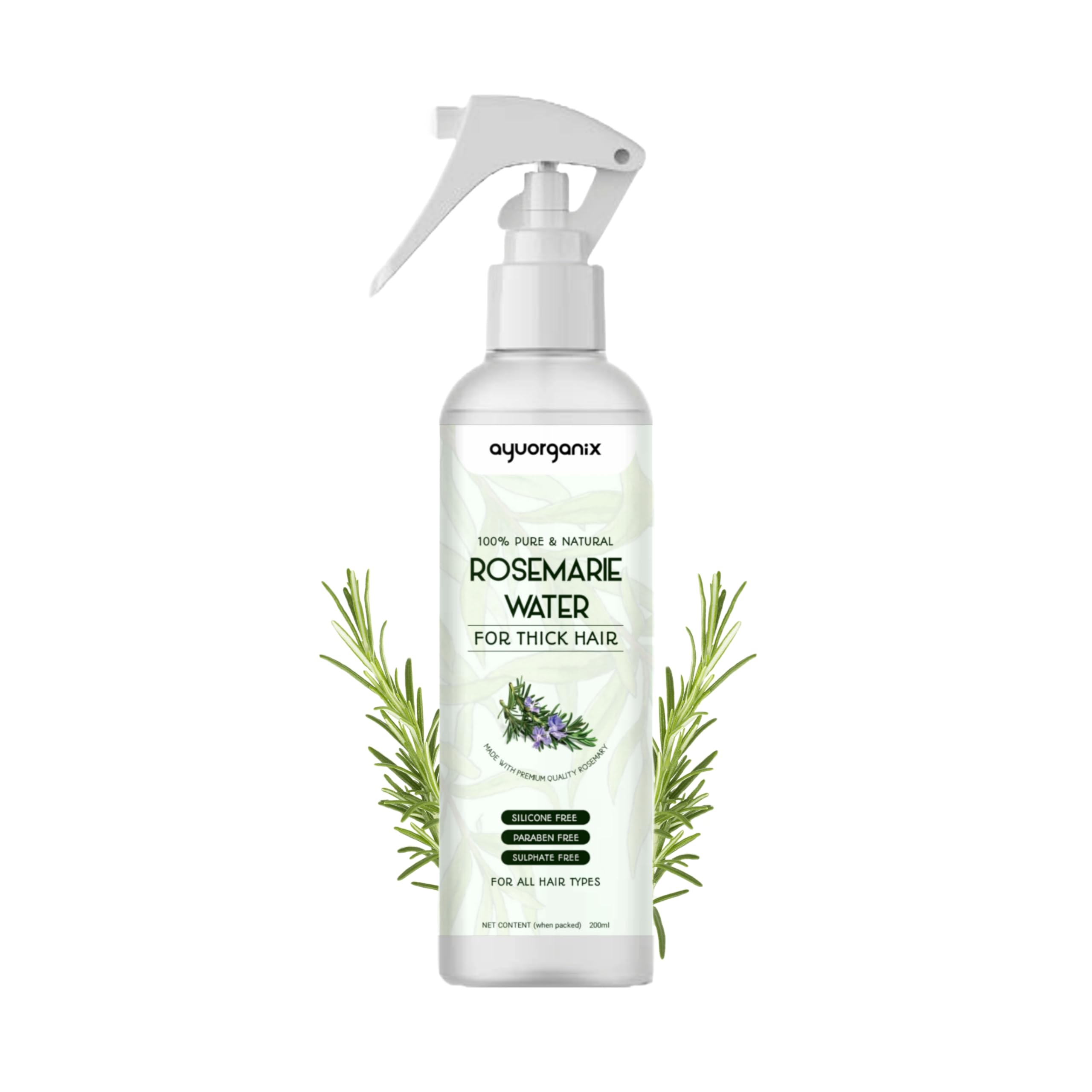AYUORGANIX Rosemary Water 200ml – 100% Natural Hair Growth Spray for Stronger Roots & Scalp Health 1
