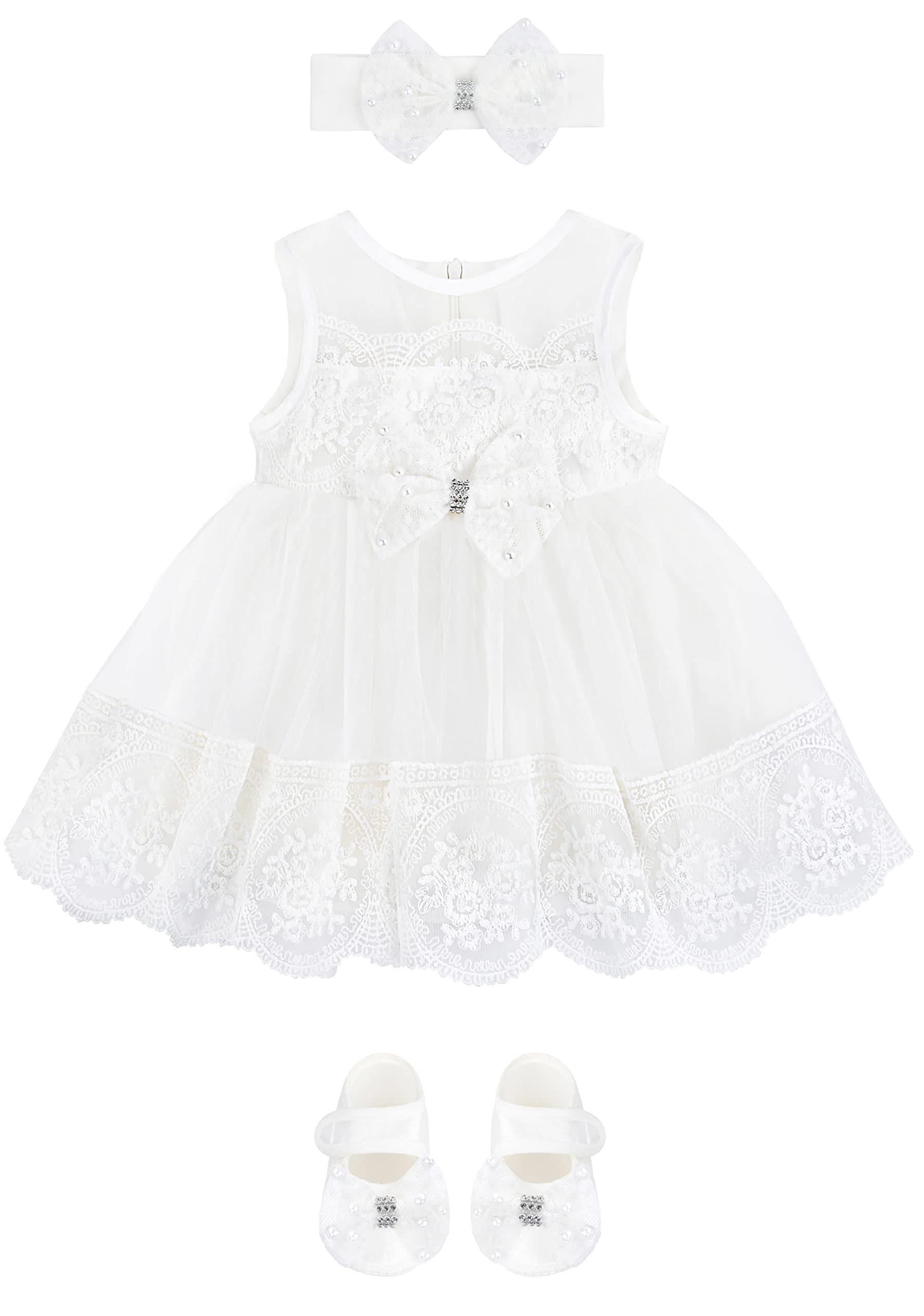 Taffy Baby Girl Christening Baptism Embroidered Dress Gown 6 Piece Deluxe Set 0-3 Months, White 1
