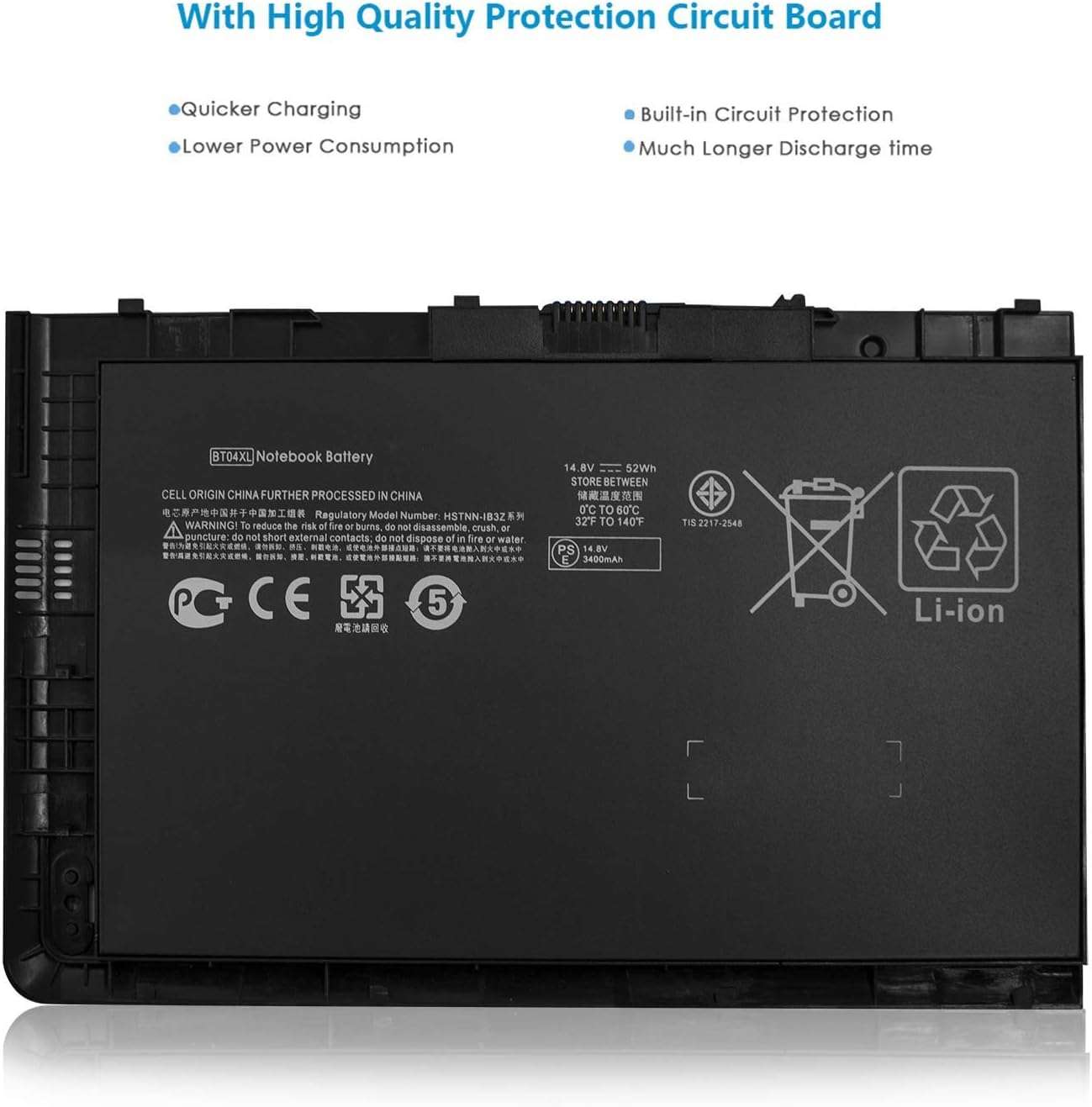 BT04XL 687945-001 H4Q47AA HSTNN-IB3Z HSTNN-I10C BT04 BA06 BA06XL 687517-1C1 687517-171 687517-241 696621-001 Laptop Battery Replacement for HP Elitebook Folio 9470 9470M 9480M Series (14.8V 52Wh) 2