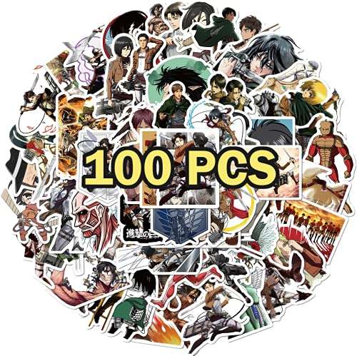 Funkillee Attack on Titan Merch, Charging Case Compatible with AirPod 1/2, 100 PCs Stickers Face Covering Lanyard Card Stickers Pins Acrylic Keychain Gift Set for Teens (A) 3