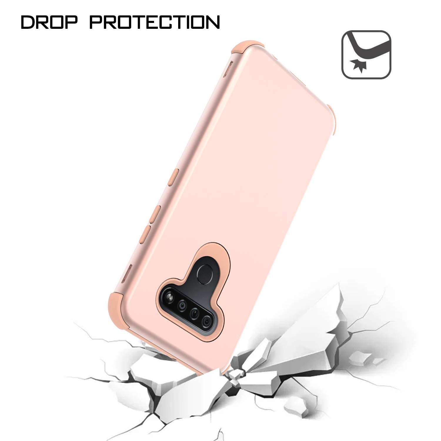 EnCASEs 3 in 1 Full Body Armor Cell Phone Case for LG K51/Q51/LG Reflect, Heavy Duty Front & Back Hybrid Case, Shockproof Bumper Case Cover, Rose Gold 4