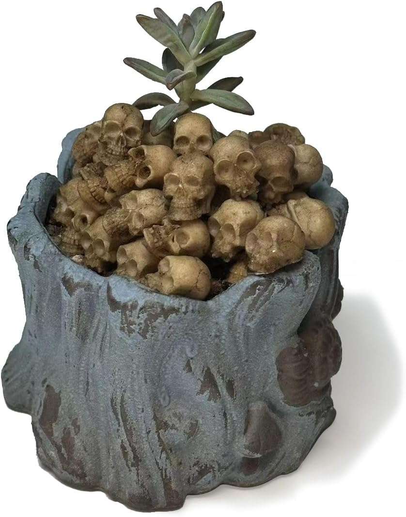 30 pcs Mini Skull Figurine Miniature Skeleton Head Statue Micro Landscape Figure Halloween Cake Topper for Scary Party Supplies 3