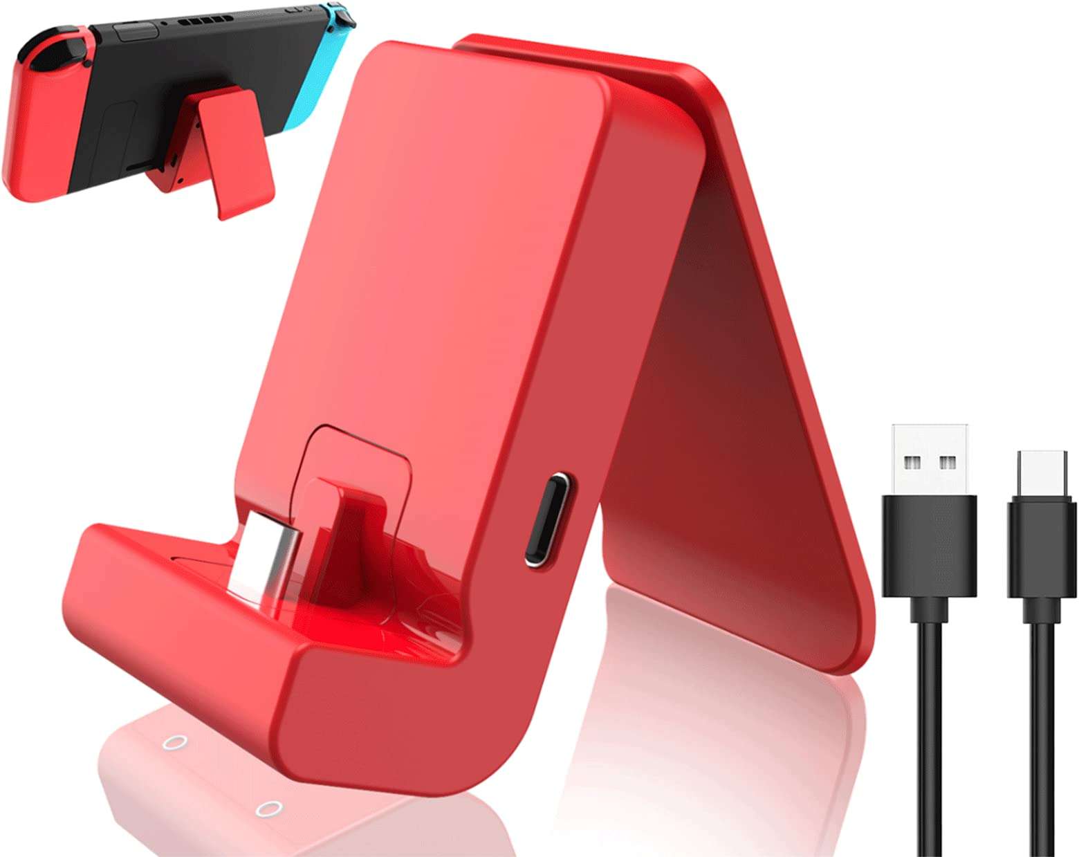 Switch Stand for Nintendo,Charging Dock for Nintendo Switch and Nintendo Switch Lite/OLED, Portable Switch Adjustable Charging Stand with USB Type C Charger Port & USB C Charging Cable(Red)