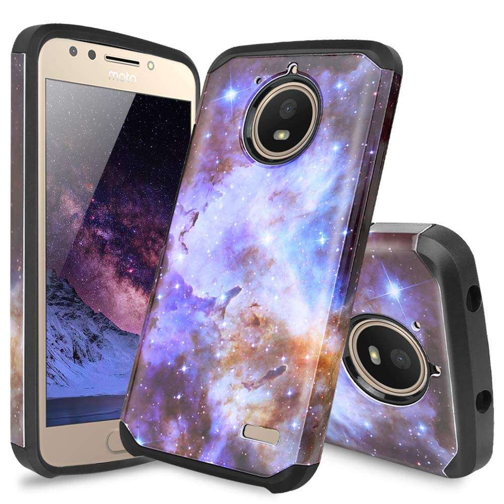 TJS Phone Case Compatible with Motorola Moto E4 Plus, Dual Layer Hybrid Shockproof Drop Protection Impact Rugged Marble Cover (Stardust) 1