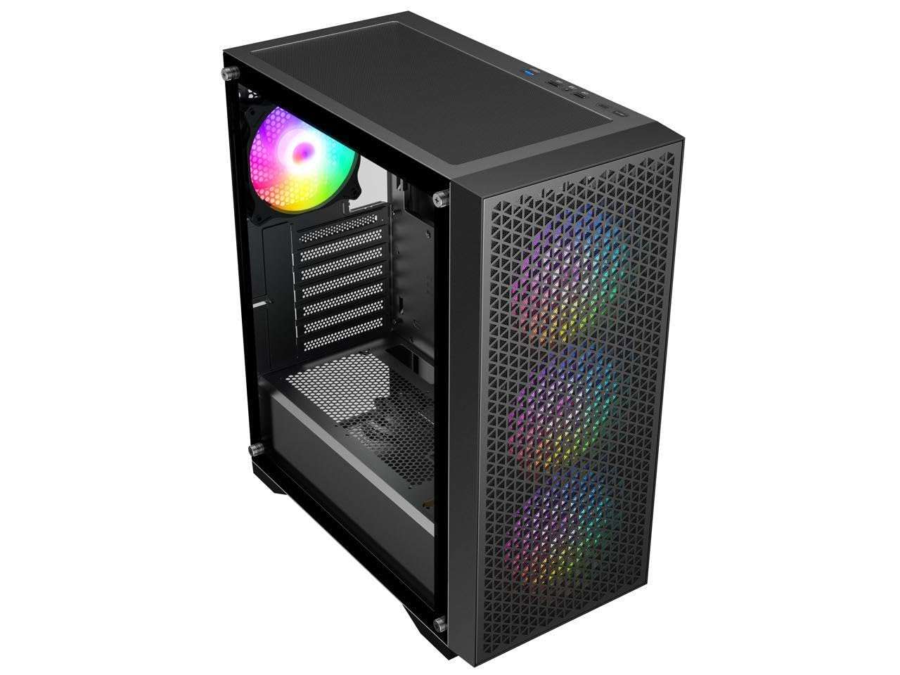 DIYPC DIY-F08-BK Black USB3.0 Tempered Glass ATX Gaming Computer Case w/ 4 x ARGB 120mm Fans (Pre-Installed) 5