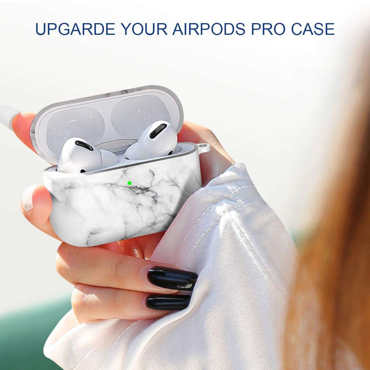 Maxjoy for AirPods Pro Case Cover, Marble White Air Pod Pro Case for Women Men Cute Protective Soft iPods pro Cover with Keychain Compatible with Apple AirPods Pro Charging Case 2019 5