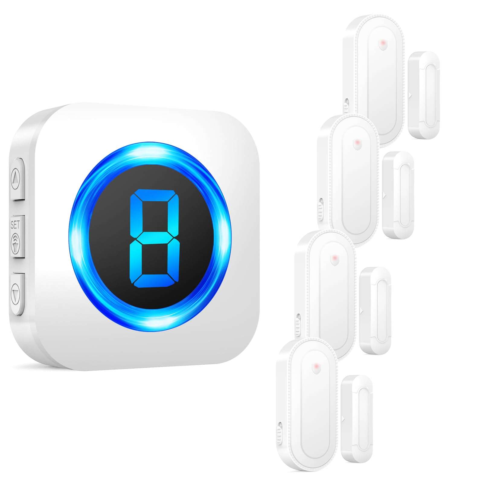 SURFOU Doorbell Chime with 4 Sensors 1 Receiver, When Door Opens,Door Sensor Chime,Alarms for Business/Home,Digital Doorbell Chime,55 Chimes 5 Volumes,1000FT/300M,IP55 Waterproof 1