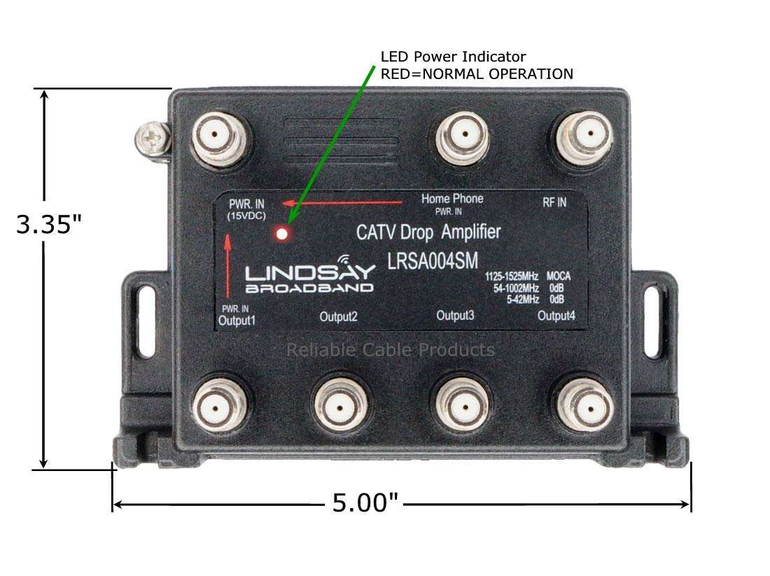 Reliable Cable Products 4-Port Cable TV/Internet Digital Signal Amplifier/Booster/Splitter with Unity Gain, Modem Bypass Port and MoCA Support, F59 Terminators (LRSA004SM) 3