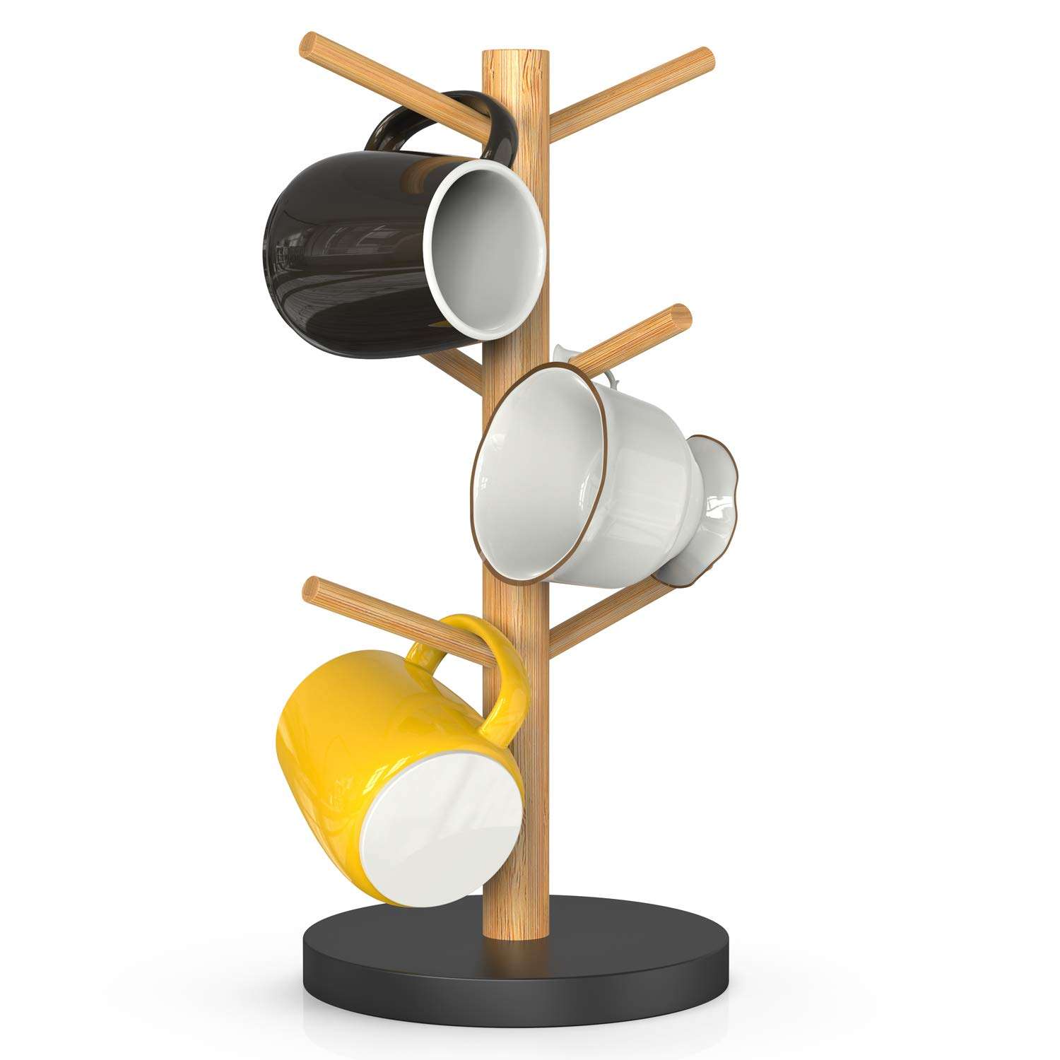Wisuce Bamboo Coffee Mug Holder Tree, Thicker Base Coffee Cup Holder Stand for Counter, Mug Rack with 6 Hooks 1