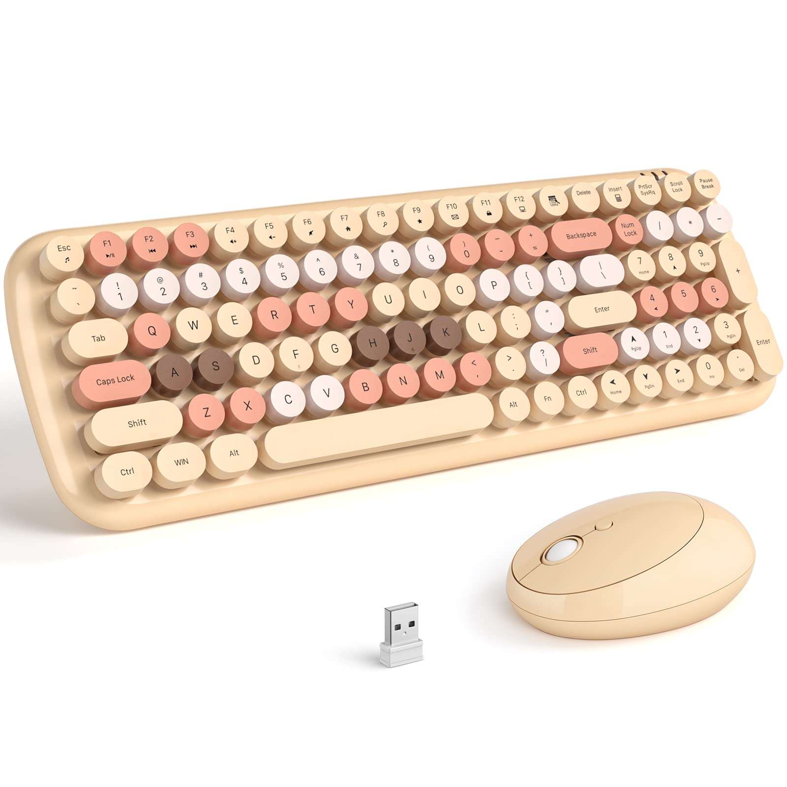 MOFII Wireless Keyboard and Mouse Combo, Retro Typewriter Keyboard with Multi-Media Function Keys and Number Pad Compared for PC Computer Windows 7 8 10 (Milk-Tea Colorful) 1