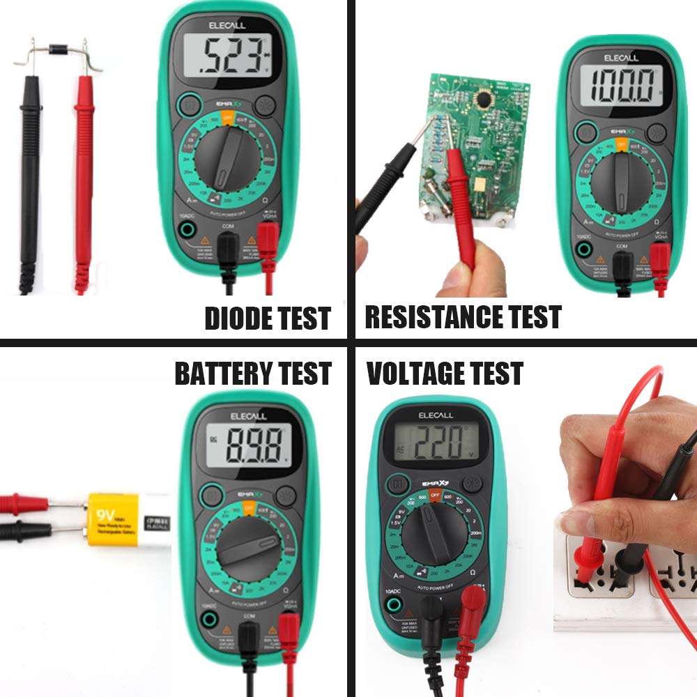 Digital Multimeter Tester Volt Meter with Case Ohm Volt DC AC Pocket Voltmeter Amp Test and Diode Tester Multimeter with LCD Display and Rubber Case, (with Multimeter Bag) 5