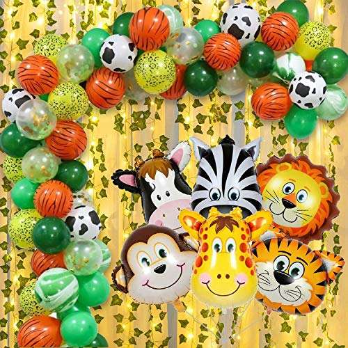 Party Propz Jungle Theme Birthday Party Decorations - 93Pcs Hawaiian Animals Safari Forest Foil Balloons, Printed Balloons, Ivy Garland with Lights for Kids s Bday Parties Supplies Or Baby Shower Themed Décor 1