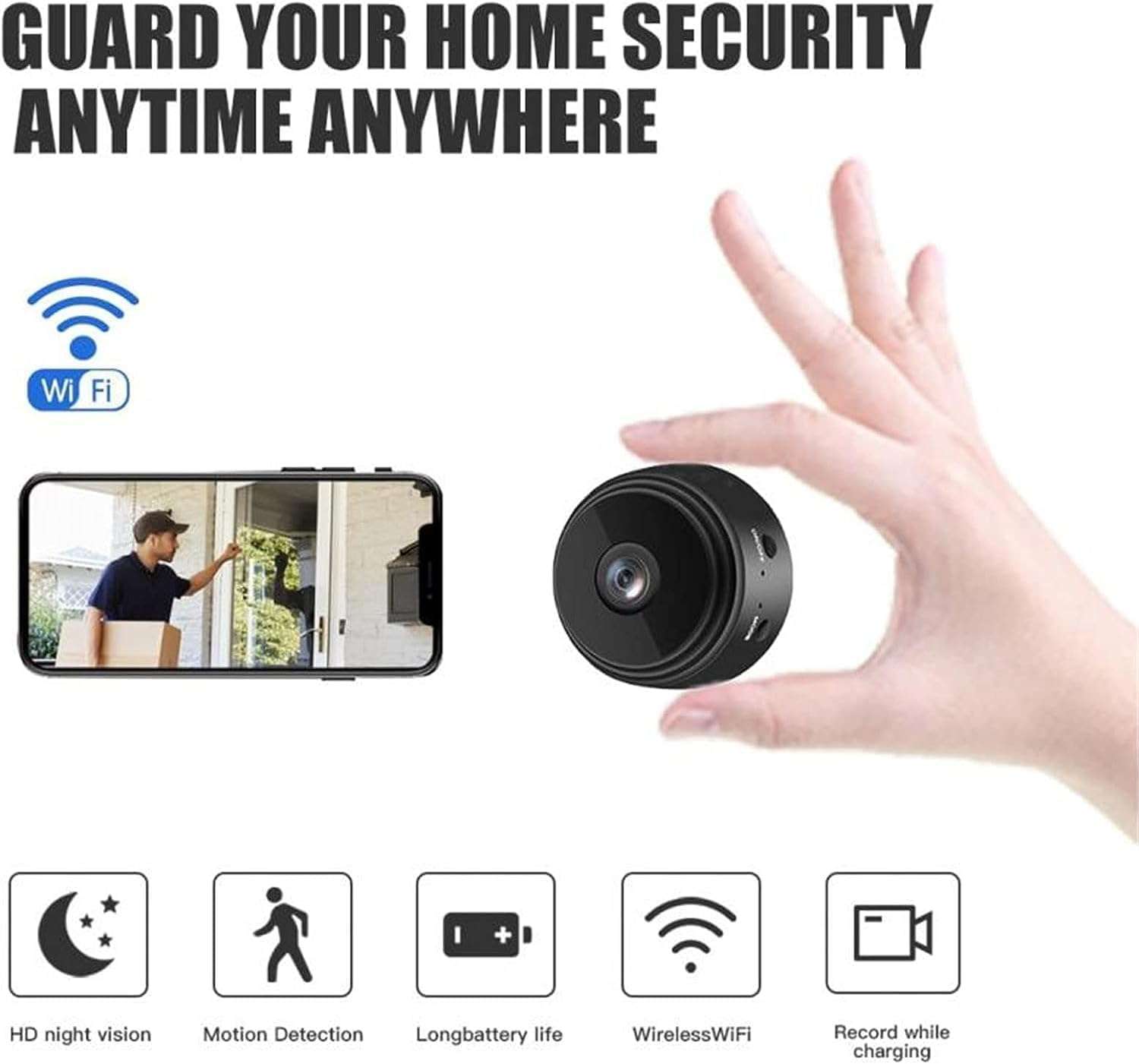 ziwega Guardian Monitor, Guardian Monitor Mini Spy Cam, Magnetic Mini Security Camera, Magnetic Mini Security Camera Outdoor-Black||6pcs 3
