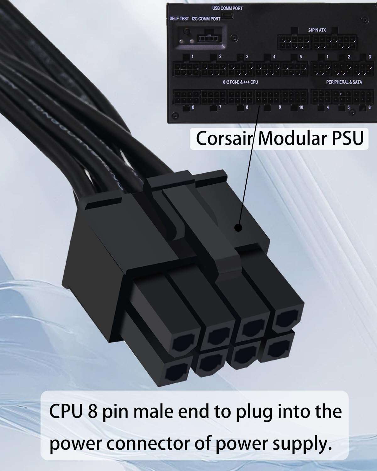 COMeap CPU Cable for Corsair PSUs, CPU 8 Pin Male to CPU 8 Pin (4+4 Detachable) Male EPS-12V Motherboard Power Adapter for Thermaltake ARESGAME Power Supply 25-inch(63cm) 5