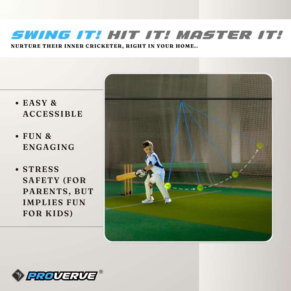PROVERVE Cotton Hanging Tennis Ball for Kids | Cricket Hanging Ball for Practice | Easy to Hang & Ideal for Indoor and Outdoor Batting and Heavy Training | with Carry Pouch (Pack of 1), Green 5