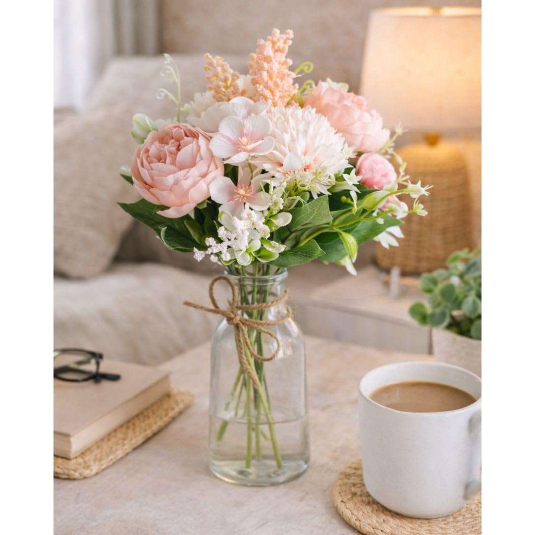 SATYAM KRAFT 2 Pcs Artificial Multiflora Flower Roses Fake Sticks Bunch Decorative Items for Home Decor, Bouquets, Bedroom, Living Room, Wedding, Festive Decor (Without Vase) 3