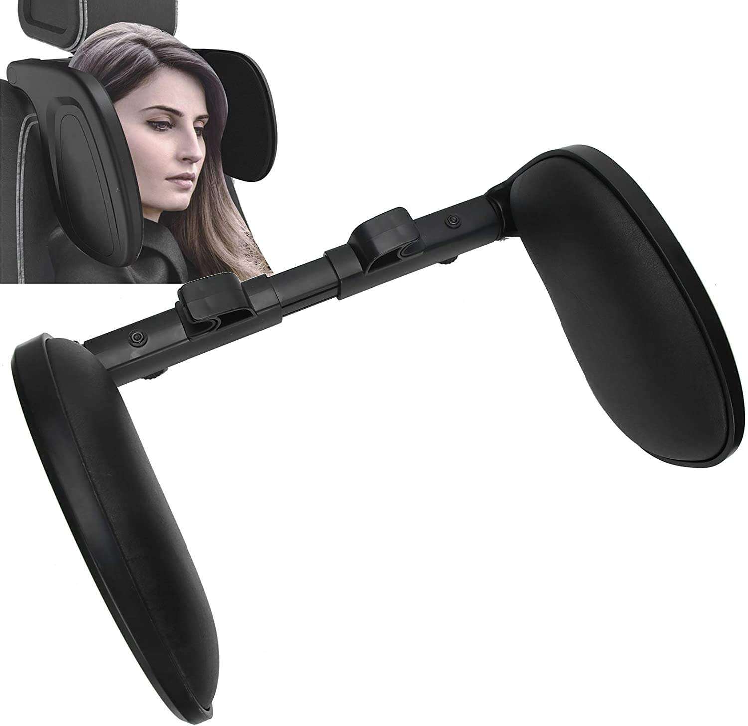 Dravizon Car Seat Headrest Pillow, Head Neck Support Detachable, Premium Seat Head Pillow,180 Degree Adjustable Both Sides Travel Sleeping Cushion for Kids Adults (Black) 3