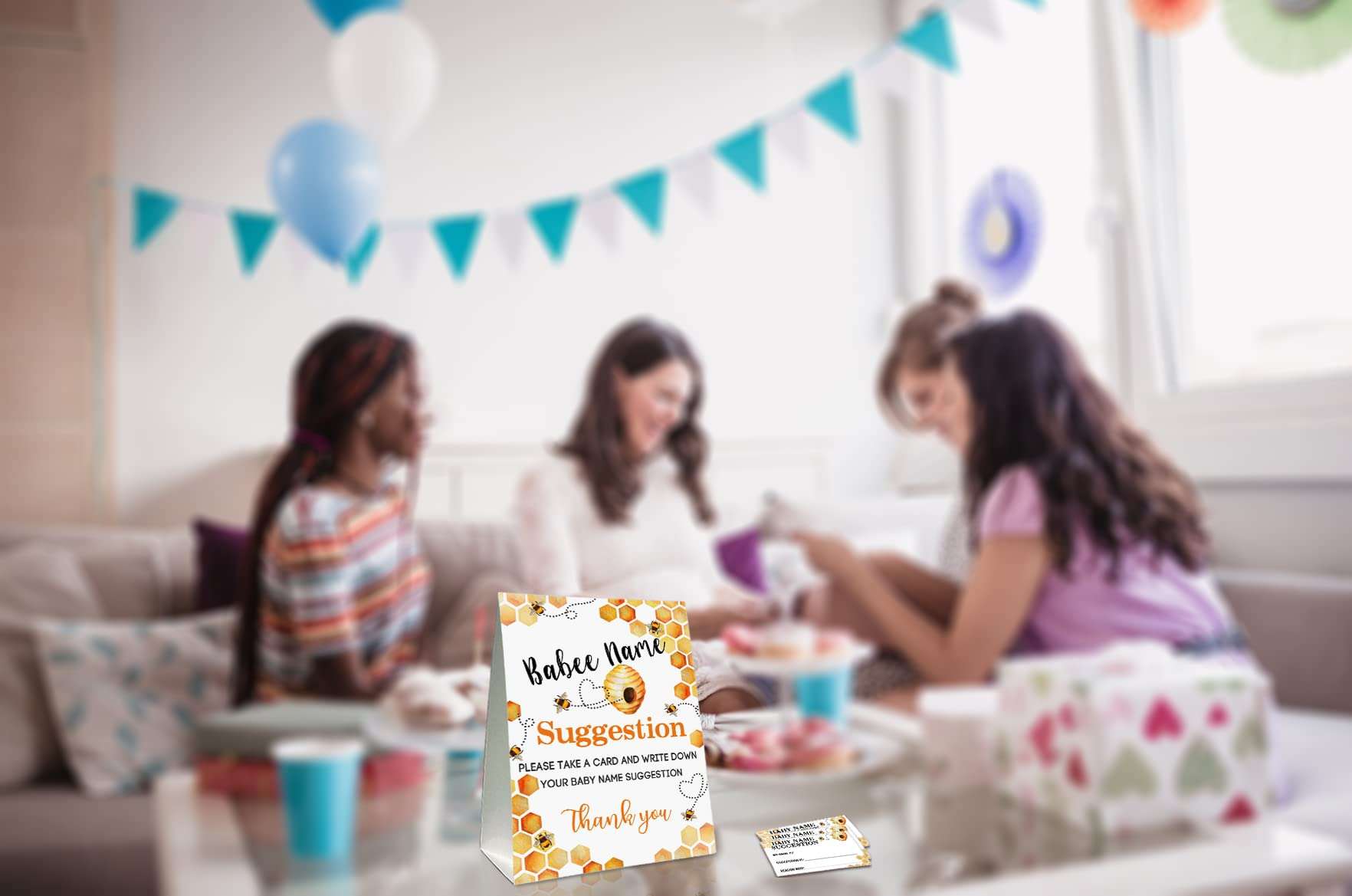 Baby Name Suggestion For Baby Shower Games, Honeycomb Bumble Bee Themed Name Suggestion Game Card, Party Favors Supplies Decorate For Baby Showers Game Cards, 1 Sign & 50 Cards Per Pack –(bbname-005) 5