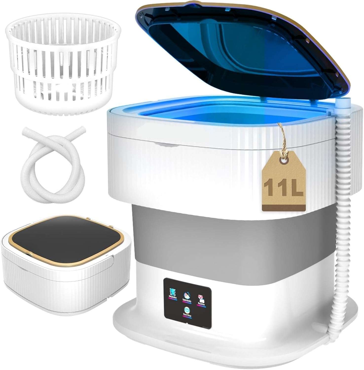 Wintwilla SeMi AuToMaTiC pOrTaBlE SpAcIoUs iNtErIoR WaShInG MaChInE, 11.5l lArGe cApAcItY MiNi wAsHiNg mAcHiNe DrAiN BaSkEt, FoLdAbLe CaMpInG wAsHiNg mAcHiNe wItH 3 DeEp cLeAnInG MoDeS FoR UnDeRwEaR 1