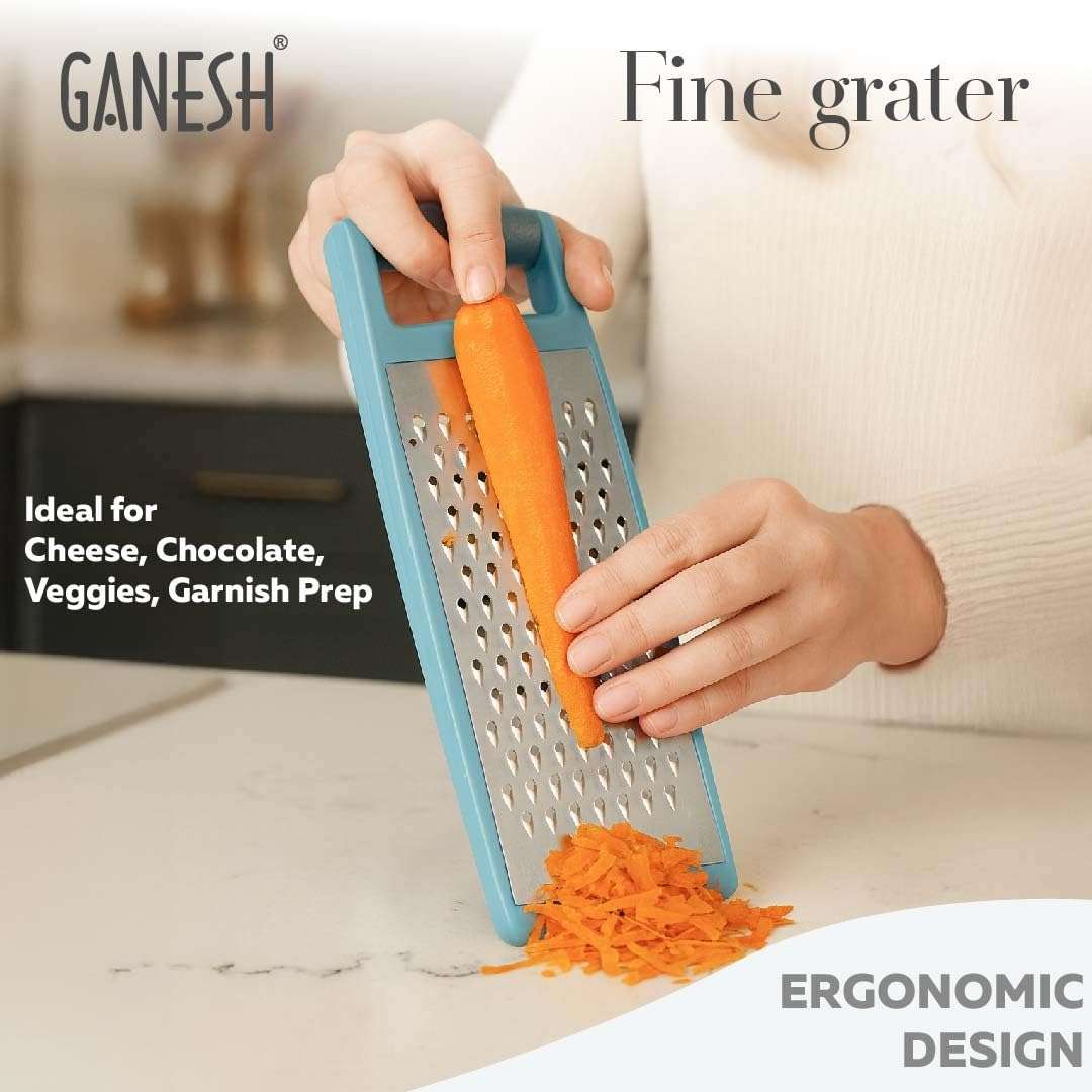 Ganesh Fine Stainless Steel Flat Vegetable Grater for Cheese, Potato, Carrot and Slicer with Non-Slip Base, Dishwasher Safe 3