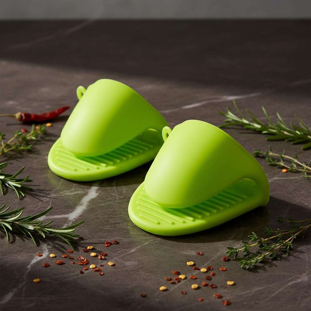 Silicone Pinch Grip Mitten Oven Mitt Gripper Kitchen Potholder Utensil Tool, 10inch(Green) - Set of 2 4