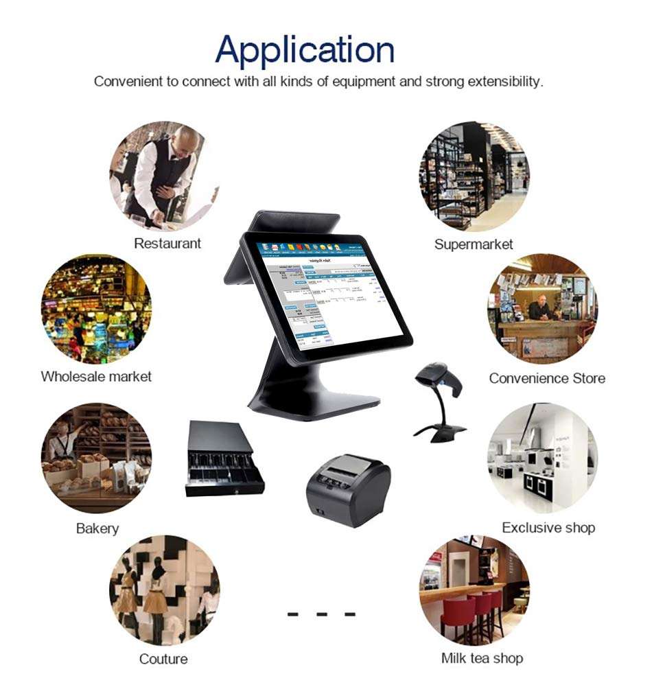 POS Cash Register POS Machine 4G+64G with 15” Touch Screen Monitor WiFi Module Windows 10 for Small Business, Restaurant, Supermarket, Grocery, Convenience, Pharmacy, Retail (Double Screen) 5