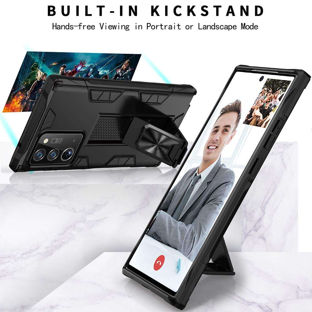 Samsung Galaxy Note 20 Ultra Case Military Grade Built-in Kickstand Case Holster Armor Heavy Duty Shockproof Cover Protective for Galaxy Note 20 Ultra Phone Case (Black) 2