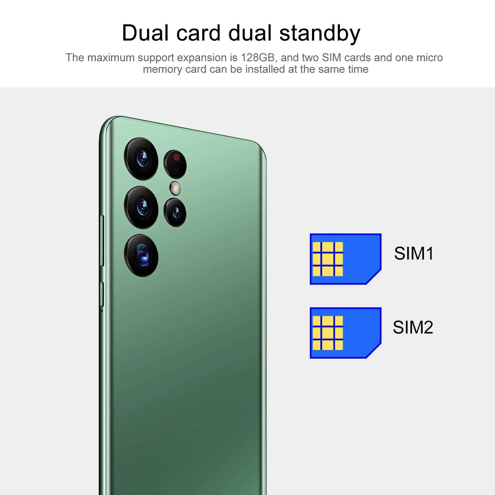 Zyyini S22 Ultra Smartphone, Unlocked Cell Phone with HD Screen, 16GB 64GB, Dual Card Dual Standby Support Face Recognition, Mobile Phone for Android 11 (Green) 3