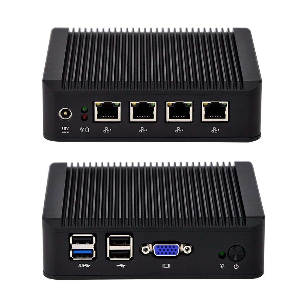 Fanless pc Qotom-Q190G4-S01 with Intel celeron J1900 2G ram 16G SSD WiFi(2 X Antennas) 4 LAN for Office Mini-Computer 1