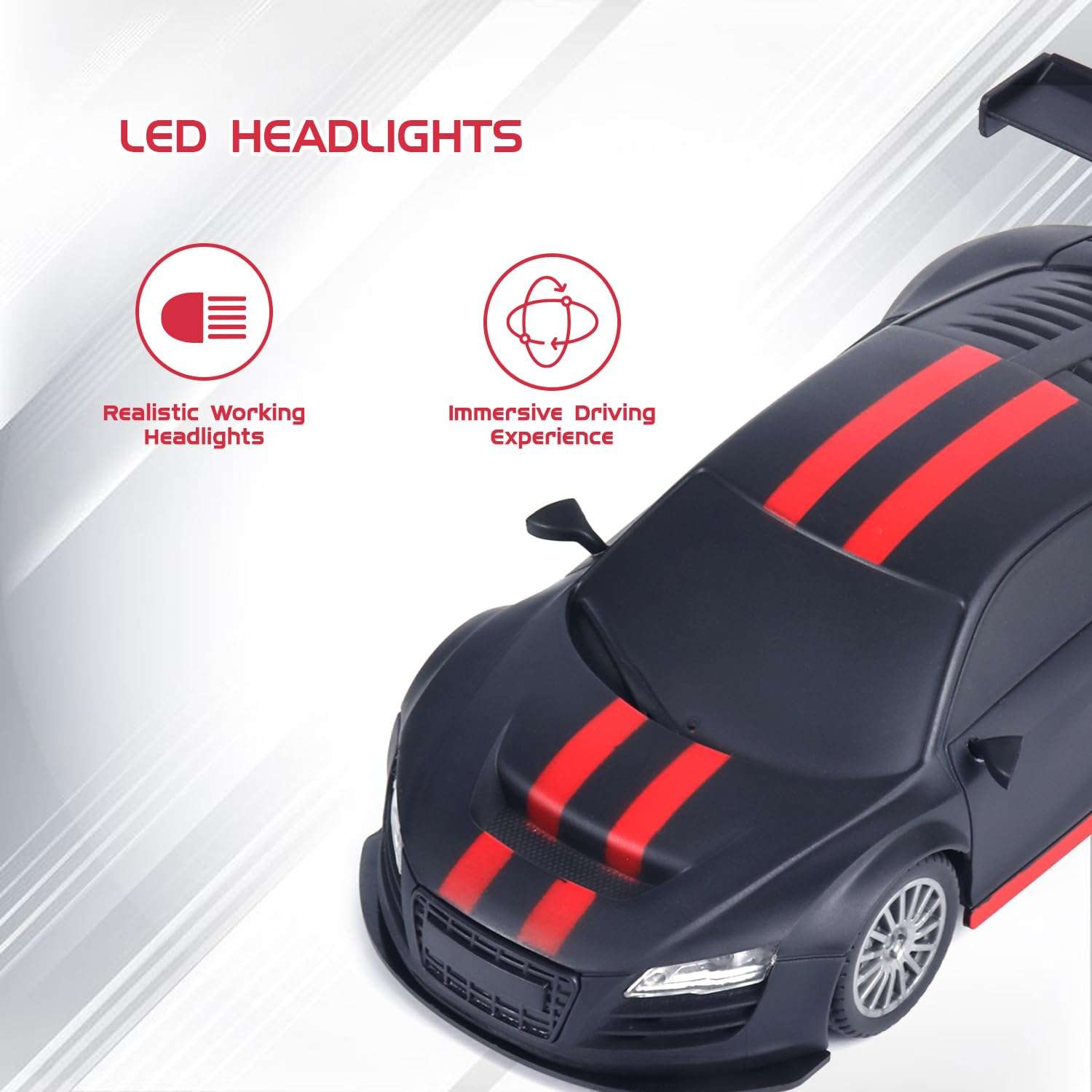 Amazon Brand - Jam & Honey Remote Control Car for Kids | High-Speed RC Car with Rechargeable Lithium Battery | Type-C Charging | LED Headlights | Black&Red 6