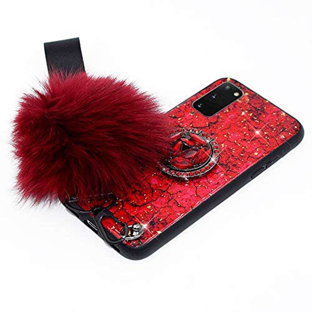 Lozeguyc Compatible with Samsung Galaxy S20 FE Case for Women,Samsung Galaxy S20 FE Luxury Soft Hard Back Case Shiny Glass Shockproof Ring Stand Cover for Samsung Galaxy S20 FE 5G Red 3