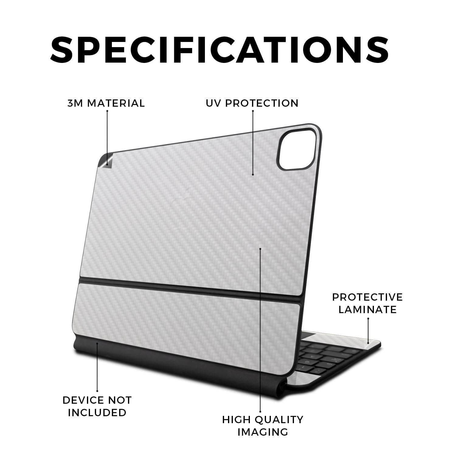 Carbon Fiber Skin Compatible with Apple Magic Keyboard for iPad Pro 13‑inch (M4) 2024 - Solid White - Premium 3M Vinyl Protective Wrap Decal Cover - Easy to Apply | Crafted in The USA by MightySkins 3