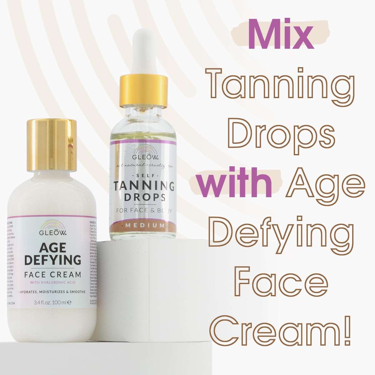 GLEOW Face Tanning Drops to Add to Moisturizer, Face Self Tanner with Revitalizing Cream, Bronzing Drops with Hydrating Cream 1oz+3.4oz 4
