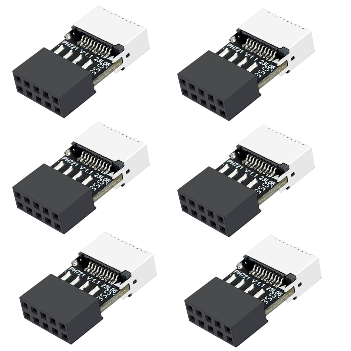 PH721 Motherboard USB2.0 9PIN to Type-E Adapter Male to Famale Connector USB C Front Panel Socket (6Pcs)
