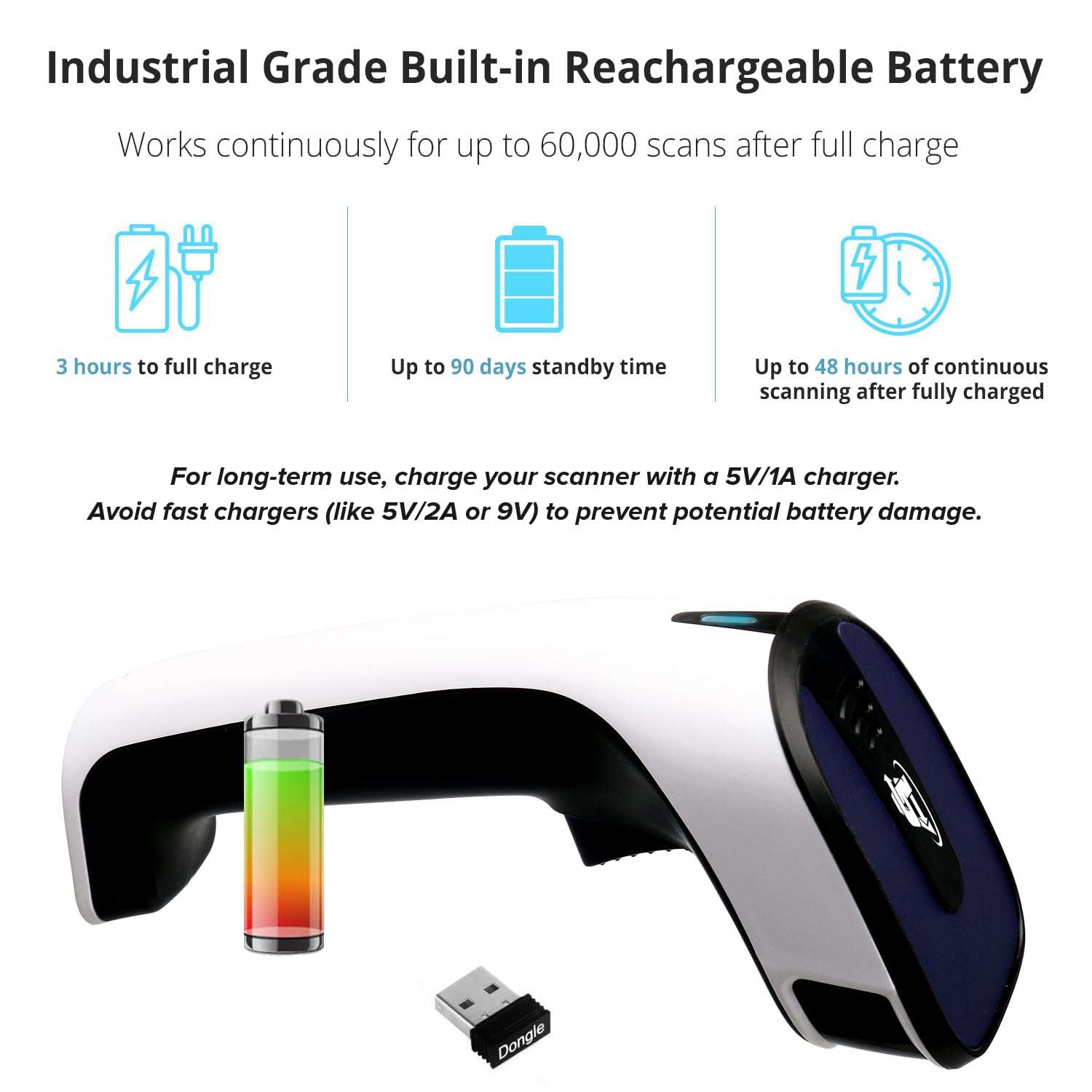 ScanAvenger Portable Wireless Bluetooth Barcode Scanner: 3-in-1 Hand Scanners - Cordless, Rechargeable 1D and 2D Scan Gun for Inventory Management - Wireless, Handheld, USB Bar Code/QR Code Reader 4