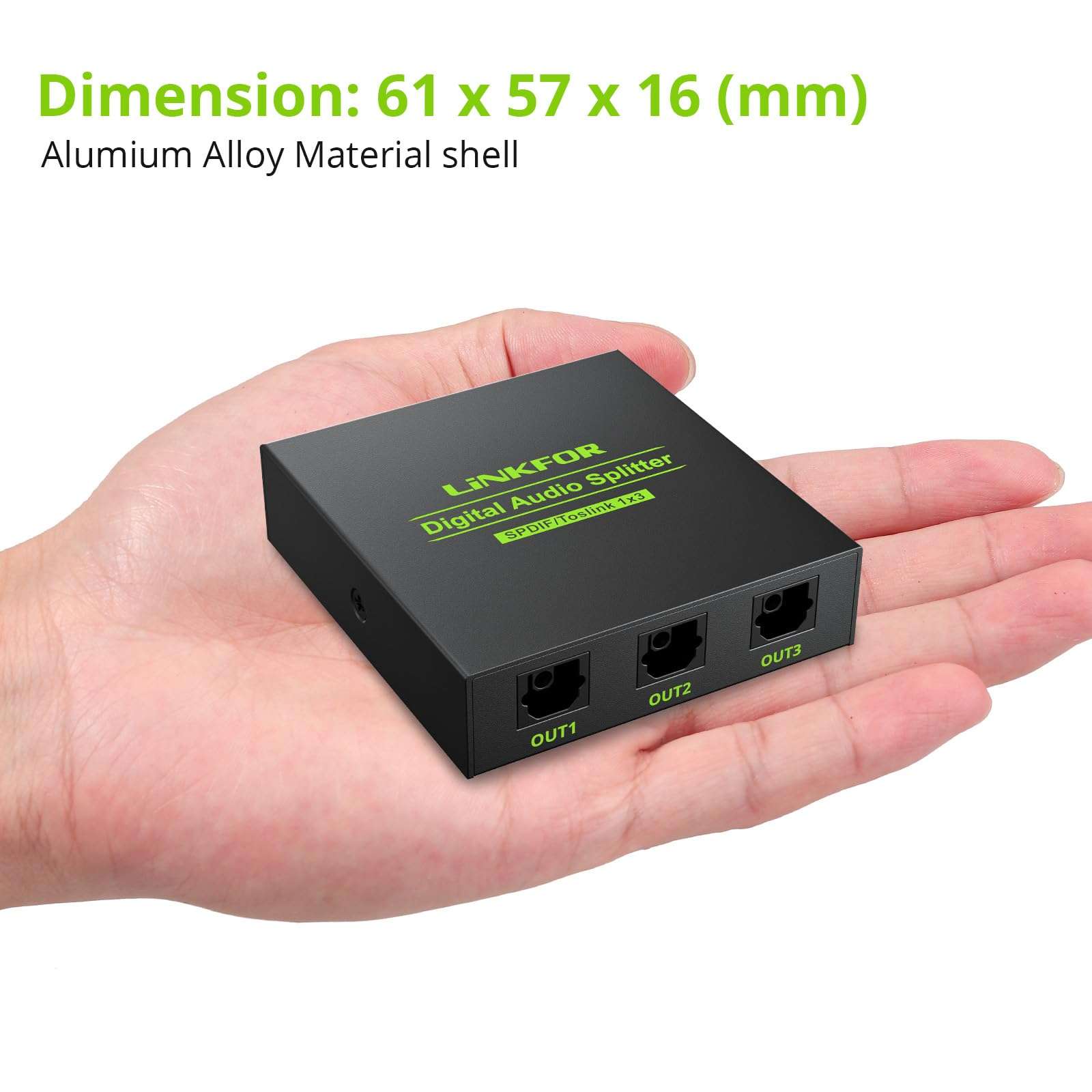LiNKFOR Digital Optical Audio 1x3 Splitter Digital SPDIF Toslink Optical Fiber Audio Splitter 1 in 3 Out Aluminum Alloy with Optical Cable Support 5.1CH Dolby-AC3 DTS for PS3 Blue-Ray DVD HDTV 3