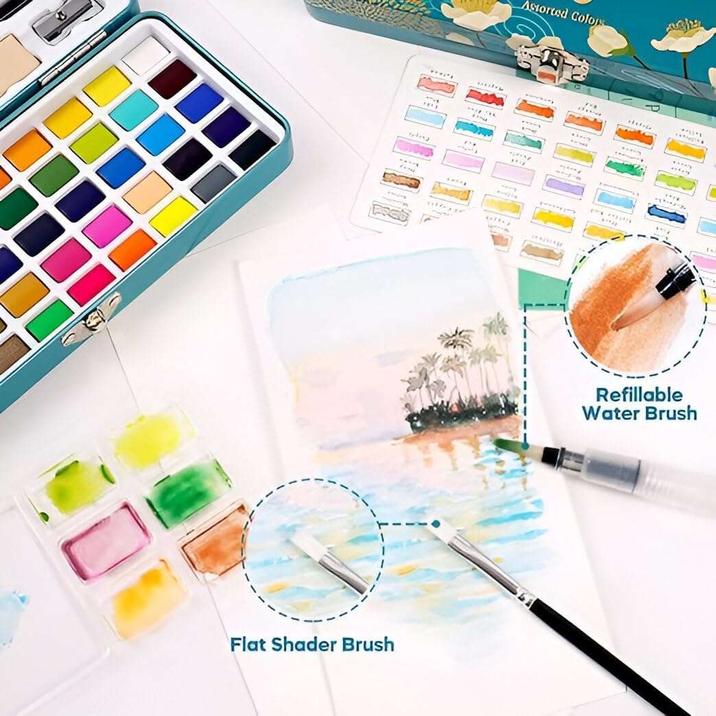 BOLT BEE Professional Watercolor Paint Set, Travel Palette Kit with Detail Brush, Art Supplies for Artists, Adults, Teens, Beginners (168) 5