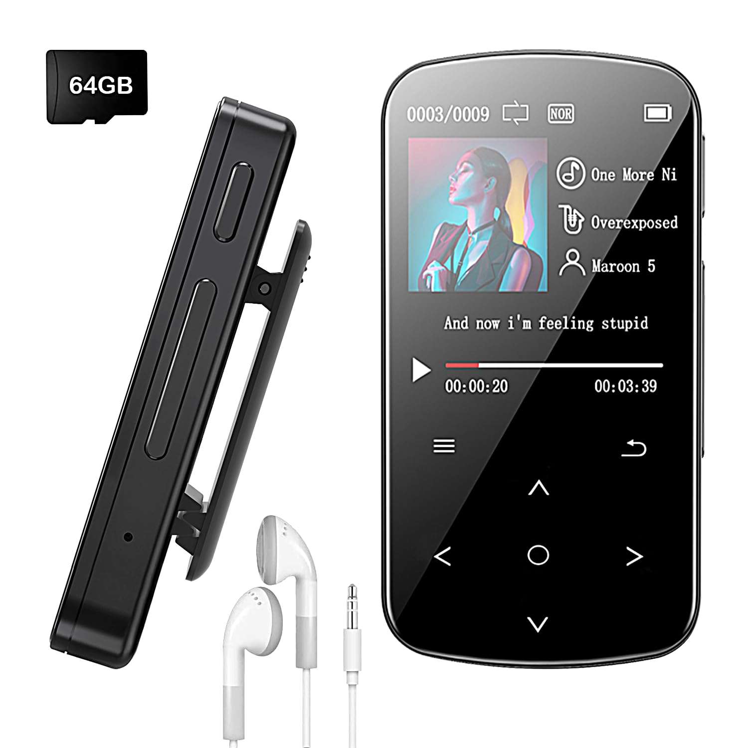 MP3 Player 64GB with Bluetooth 5.2, 1.5 inch Colorful Screen Sensitive Touch Button, Hi-Fi Music MP3 Player with Clip Pedometer Function Card Reader, for Sports Running etc 1