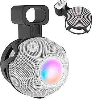 Wall Mount Stand for HomePod Mini Smart Speaker Outlet Holder with Cable Storage Quality ABS Hard Case Socket Space Saving Indoor Kitchen Bathroom Living Room Bedroom（Black） 1