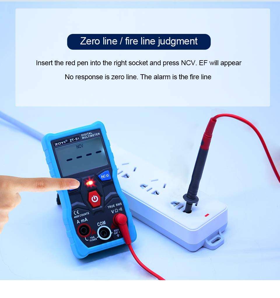 ZT-S1 Automatic Digital Multimeter True-RMS Intelligent NCV 4000 Counts AC/DC Voltage Current Ohm Test Tool-GOLDEN BLUE 5