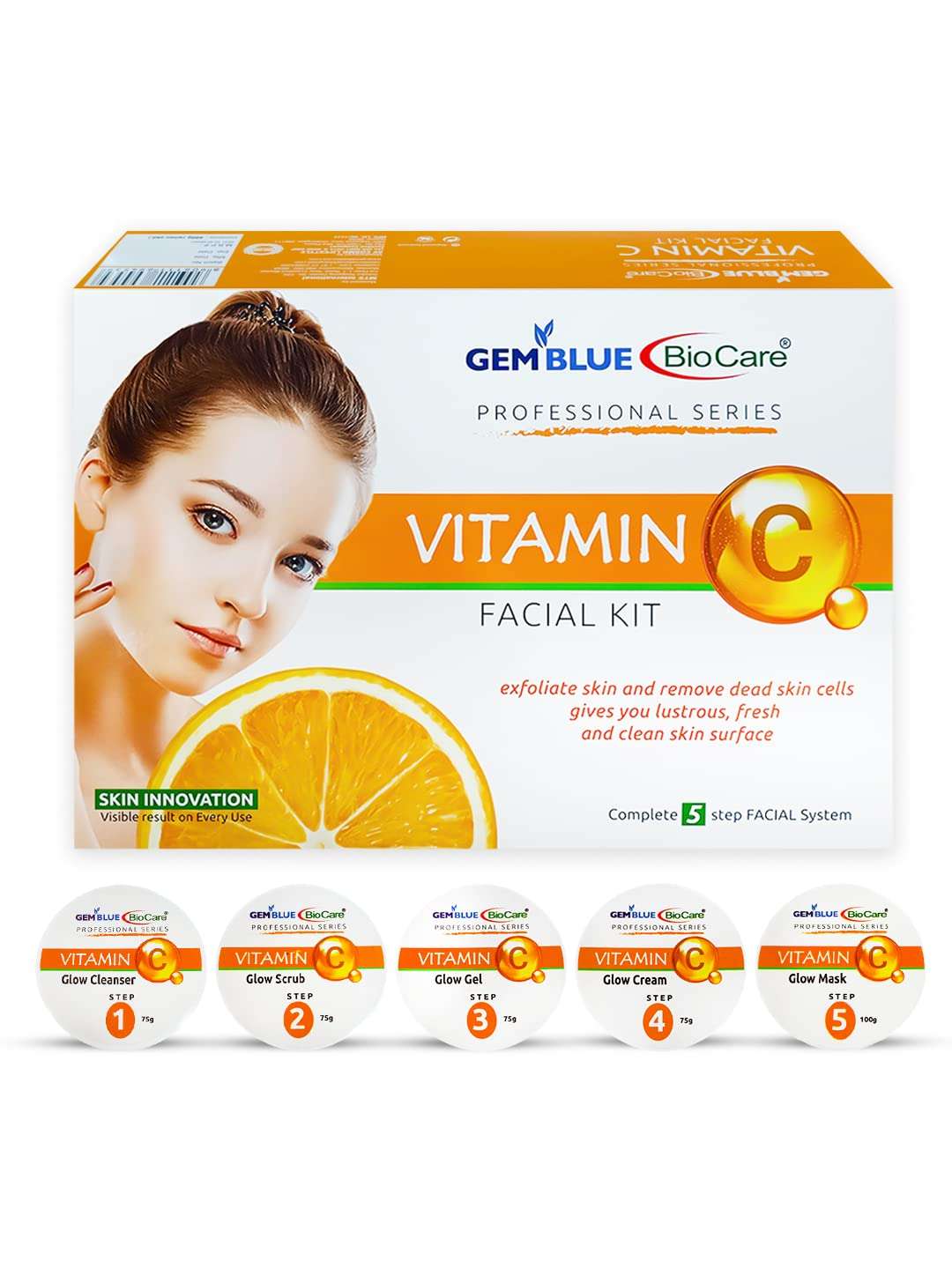 Gemblue Biocare Facial Kit for Glowing Skin Luminous and Radiant Complexion Includes Face Cleanser Scrub Gel Cream Moisture Mask Suitable for All Skin Types 400gm (Vitamin C Facial Kit) 3
